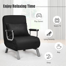 Load image into Gallery viewer, Folding 5 Position Convertible Sleeper Bed Armchair Lounge Couch w/Pillow-Black