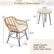 Load image into Gallery viewer, 3Pcs Rattan Furniture Set with Cushioned Chair Table-White