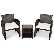 Load image into Gallery viewer, 3 Pieces PE Rattan Wicker Furniture Set with Cushion Sofa Coffee Table for Garden-White