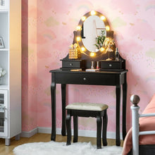 Load image into Gallery viewer, 3 Drawers Lighted Mirror Vanity Dressing Table Stool Set-Black