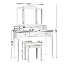 Load image into Gallery viewer, Makeup Dressing Table with Tri-Folding Mirror and Cushioned Stool for Women
