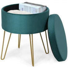 Load image into Gallery viewer, Round Velvet Storage Ottoman Footrest Stool Vanity Chair w/Metal Legs-Dark Green
