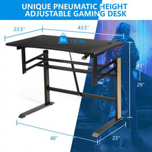 Load image into Gallery viewer, Pneumatic Height Adjustable Gaming Desk T Shaped Game Station w/Power Strip Tray