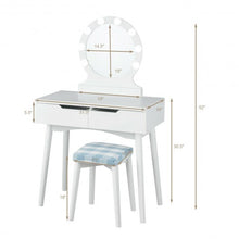 Load image into Gallery viewer, Dressing Table with Large Round Mirror and 8 Light Bulbs for Bedroom-White