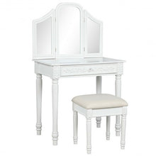Load image into Gallery viewer, Vanity Dressing Makeup Table Set with Tri-Folding Mirror and Stool-White
