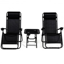 Load image into Gallery viewer, 3 pcs Folding Portable Zero Gravity Reclining Lounge Chairs Table-Black