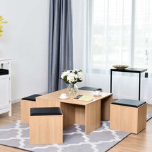 Load image into Gallery viewer, 5 pcs Wood Living Room Table Set with 4 Storage Ottoman Stool