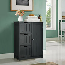 Load image into Gallery viewer, Bathroom Floor Cabinet Side Storage Cabinet with 3 Drawers and 1 Cupboard-Black