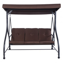 Load image into Gallery viewer, 3 Seats Converting Outdoor Swing Canopy Hammock w/ Adjustable Tilt Canopy-Brown