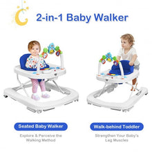 Load image into Gallery viewer, 2-in-1 Foldable Baby Walker with Adjustable Heights-Blue