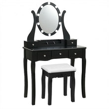 Load image into Gallery viewer, Touch Switch Makeup Dressing Vanity Table Set with 10 Light Bulbs-Black