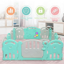 Load image into Gallery viewer, 14-Panel Baby Playpen with Music Box & Basketball Hoop-Light Green