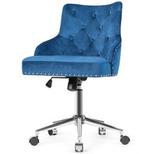 Load image into Gallery viewer, Tufted Upholstered Swivel Computer Desk Chair with Nailed Tri-Blue