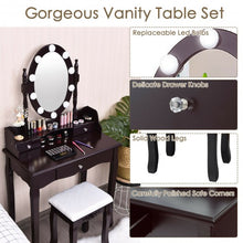 Load image into Gallery viewer, Oval Mirror Vanity Set with 10 LED Dimmable Bulbs and 3 Drawers-Brown