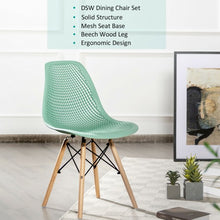 Load image into Gallery viewer, 2 Pcs Modern Plastic Hollow Chair Set with Wood Leg-Green