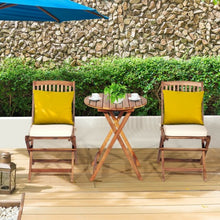 Load image into Gallery viewer, 3PCS Patio Folding Wooden Bistro Set Cushioned Chair -White