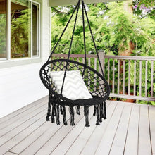 Load image into Gallery viewer, Hanging Macrame Hammock Chair with Handwoven Cotton Backrest-Black