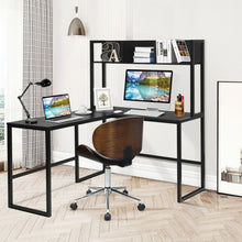 Load image into Gallery viewer, Industrial L-Shaped Desk Bookshelf 55" Corner Computer Gaming Table-Black