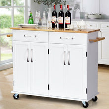 Load image into Gallery viewer, Wood Top Rolling Kitchen Trolley Island Cart Storage Cabinet-White