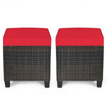 Load image into Gallery viewer, 2Pcs Patio Rattan Ottoman Cushioned Seat-Red