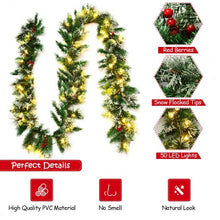 Load image into Gallery viewer, 9ft Pre-lit Snow Flocked Tips Christmas Garland with  Red Berries 50 Lights
