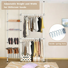 Load image into Gallery viewer, 2 Tier Telescopic Clothes Hangers with Shoe Rack & Shelf