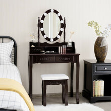 Load image into Gallery viewer, Makeup Dressing Table with Touch Switch Lighted Mirror and Cushioned Stool-Brown