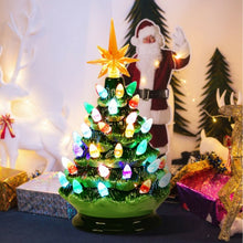 Load image into Gallery viewer, 9.5" Prelit Hand-Painted Ceramic Battery Powered Christmas Tree