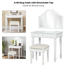 Load image into Gallery viewer, Vanity Dressing Makeup Table Set with Tri-Folding Mirror and Stool-White