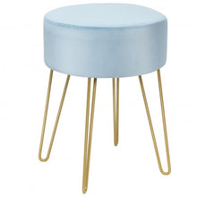 Load image into Gallery viewer, Round Velvet Ottoman Footrest Stool Side Table Dressing Chair w/ Metal Legs-Blue