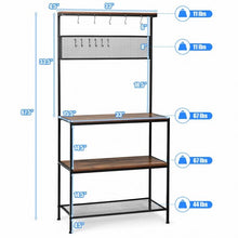 Load image into Gallery viewer, 4-Tier Kitchen Rack Stand with Hooks & Mesh Panel