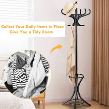 Load image into Gallery viewer, Wood Standing Hat Coat Rack with Umbrella Stand-Black