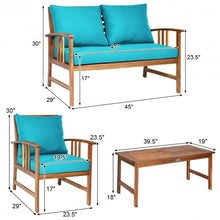 Load image into Gallery viewer, 4 Pcs Wooden Patio Furniture Set Table Sofa Chair Cushioned Garden