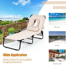 Load image into Gallery viewer, Outdoor Folding Chaise Beach Pool Patio Lounge Chair Bed with Adjustable Back and Hole-Beige