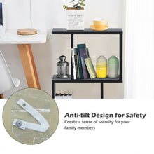 Load image into Gallery viewer, 2-tier S-Shaped Bookcase Free Standing Storage Rack Wooden Display Decor Black