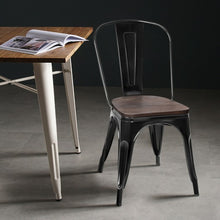 Load image into Gallery viewer, Set of 4 Stackable Tolix Style Metal Wood Dining Chair-Black