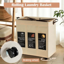 Load image into Gallery viewer, 120L 3-Section Laundry Hamper Sorter with Wheels and Mesh Cover-Beige
