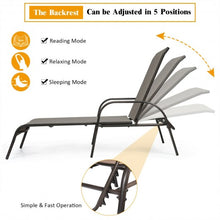 Load image into Gallery viewer, 2 Pcs Outdoor Patio Lounge Chair Chaise Fabric with Adjustable Reclining Armrest-Brown