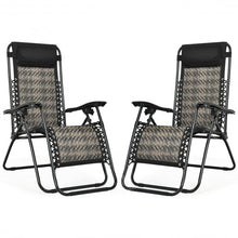 Load image into Gallery viewer, 2Pcs Folding Patio Rattan Zero Gravity Lounge Chair-Gray