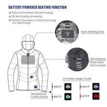 Load image into Gallery viewer, Hooded Electric USB Women�s Down Heated Jacket-Black-XL