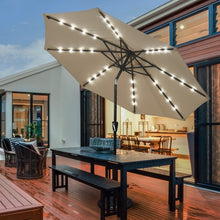 Load image into Gallery viewer, 9 Ft and 32 LED Lighted Solar Patio Market Umbrella Shelter with Tilt and Crank-Tan