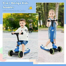 Load image into Gallery viewer, 2 in 1 Kids Kick Scooter with Flash Wheels for Girls Boys from 1.5 to 6 Years Old-Blue
