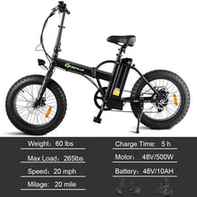 Load image into Gallery viewer, 500 W Folding Adults Electric Bicycle with 20" Fat Tire and LCD Display