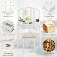 Load image into Gallery viewer, Simple Vanity Set with Tri-Folding Mirror Drawers and Storage Shelf-White