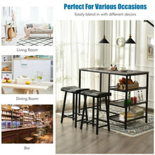 Load image into Gallery viewer, 3 Pcs Counter Height Dining Bar Table Set w/ 2 Stools and 3 Storage Shelves-BK