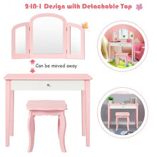 Load image into Gallery viewer, Kids Princess Make Up Dressing Table with Tri-folding Mirror & Chair-Pink