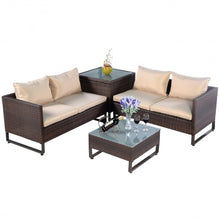Load image into Gallery viewer, 4 pcs Brown Rattan Wicker Patio Sofa Set with a Pragmatic Table