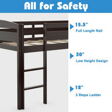 Load image into Gallery viewer, Wooden Twin Low Loft Bunk Bed with Guard Rail and Ladder-Espresso