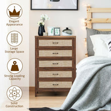 Load image into Gallery viewer, Dresser Rustic Storage Freestanding Wooden Cabinet with 5 Rattan Drawers-Walnut