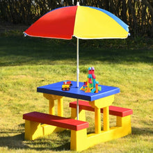 Load image into Gallery viewer, Kids Picnic Folding Table and Bench with Umbrella-Yellow